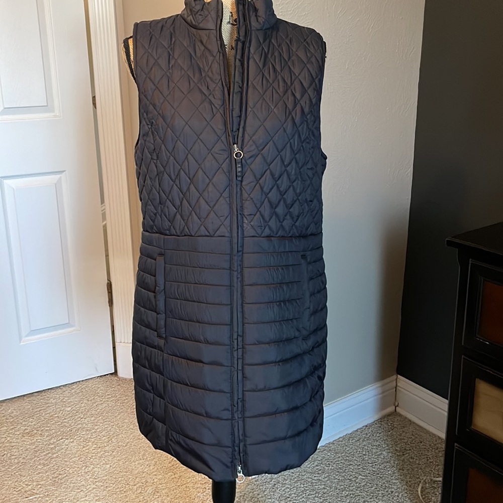 Talbots Long Black Puffer Quilted Vest